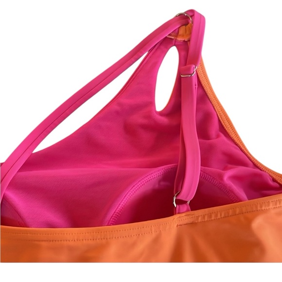Lands' End Women's One Shoulder Pink and Orange One Piece Swimsuit - Picture 3 of 8